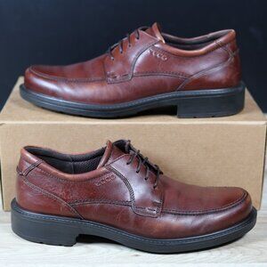 ECCO Boston Shoes Mens 9 9.5 Brown Black Leather Derby Bicycle Toe Dress Preppy